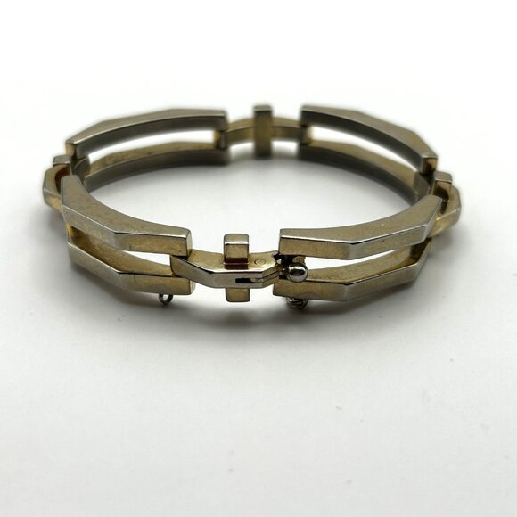 Vintage Geometric Link Bracelet Gold Tone Modernist Retro 7.5in - Picture 14 of 14
